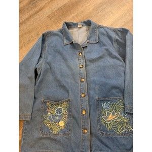 Vintage X L Tall light weight Denim work Shacket, Embroidered pockets granny
